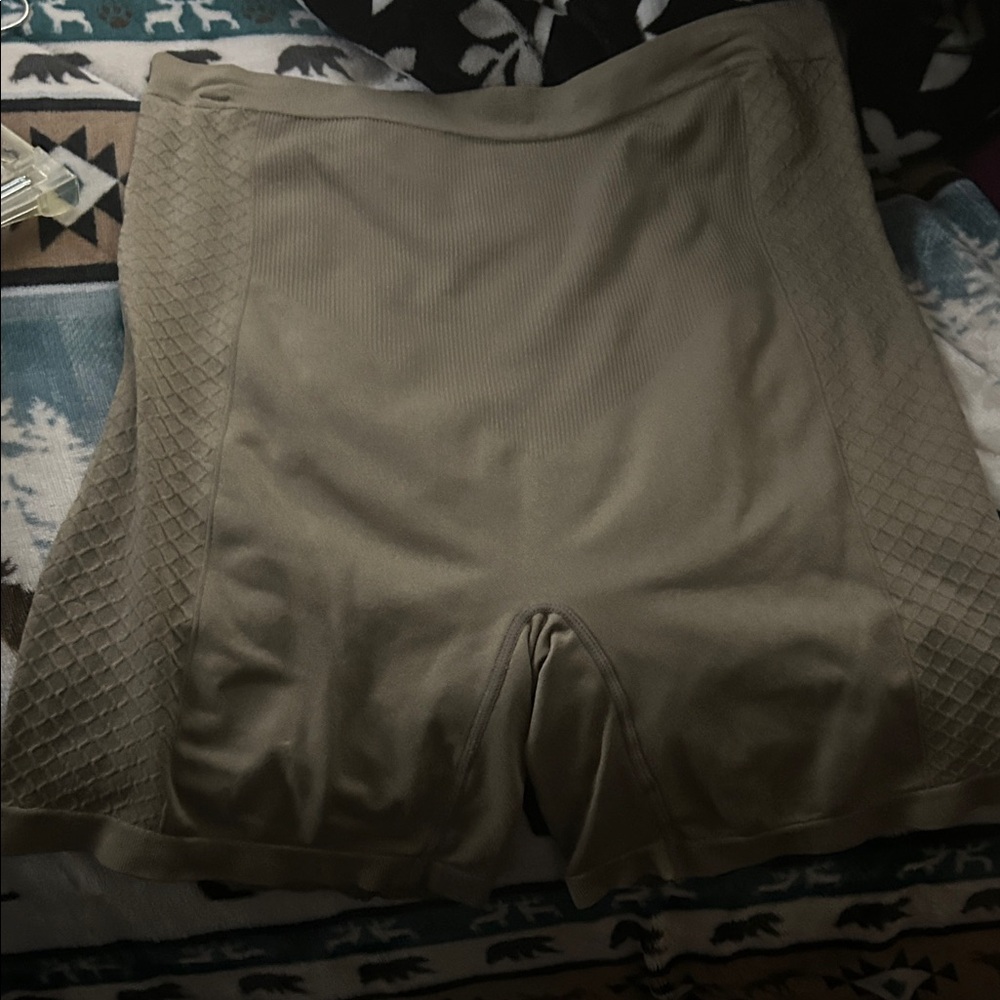 Beige Textured Biker Shorts